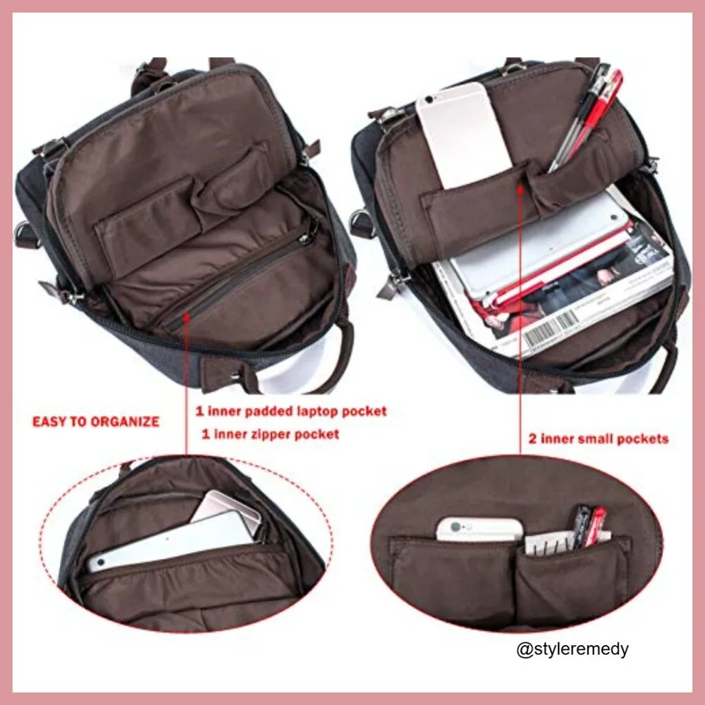 Canvas Messenger Bag with PU Leather, Adjustable Crossbody Sling